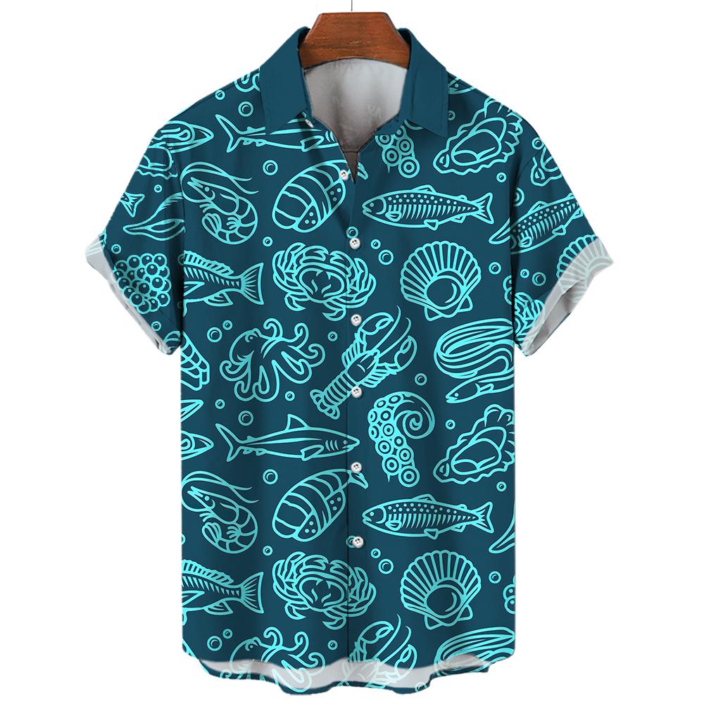 Hawaiian Shirts for Men Casual Tees Sea Life Pattern Short Sleeve Top Summer Fashion Shirt Octopus Print T-Shirt Men's Clothing
