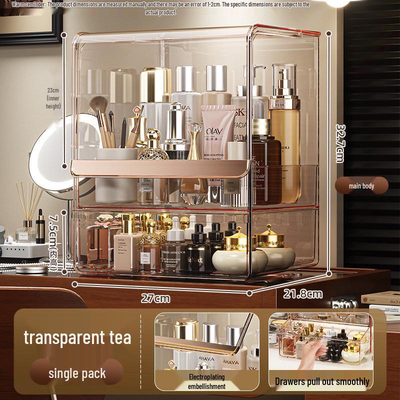 Transparent PET Skincare Storage Organizer - Dustproof, Thickened Shelf for Large Dressing Tables