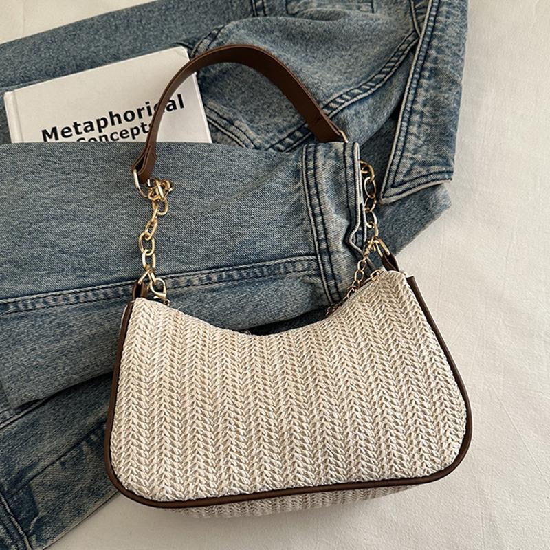 Yogodlns Summer New Women Simple Shoulder Bag Fashion Straw Fashionable Versatile Crossbody Bag Lightweight Casual Commuting Bag