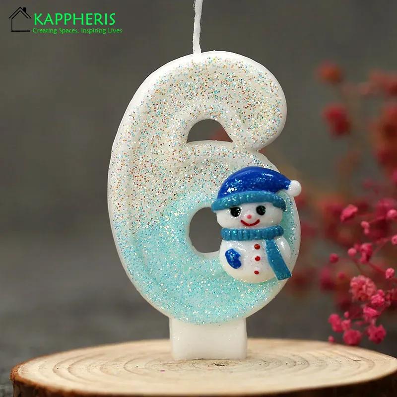 Snowman Birthday Candle for Cakes 0-9 Number Princess Cake Candle Party Decor Birthday Queen of Snow Decoration