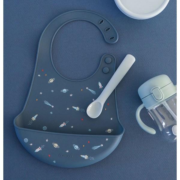 Daily Like Bonbon Silicone Bib 2-piece Set, 08 Baby Dino, 09 Universe, 1 Set