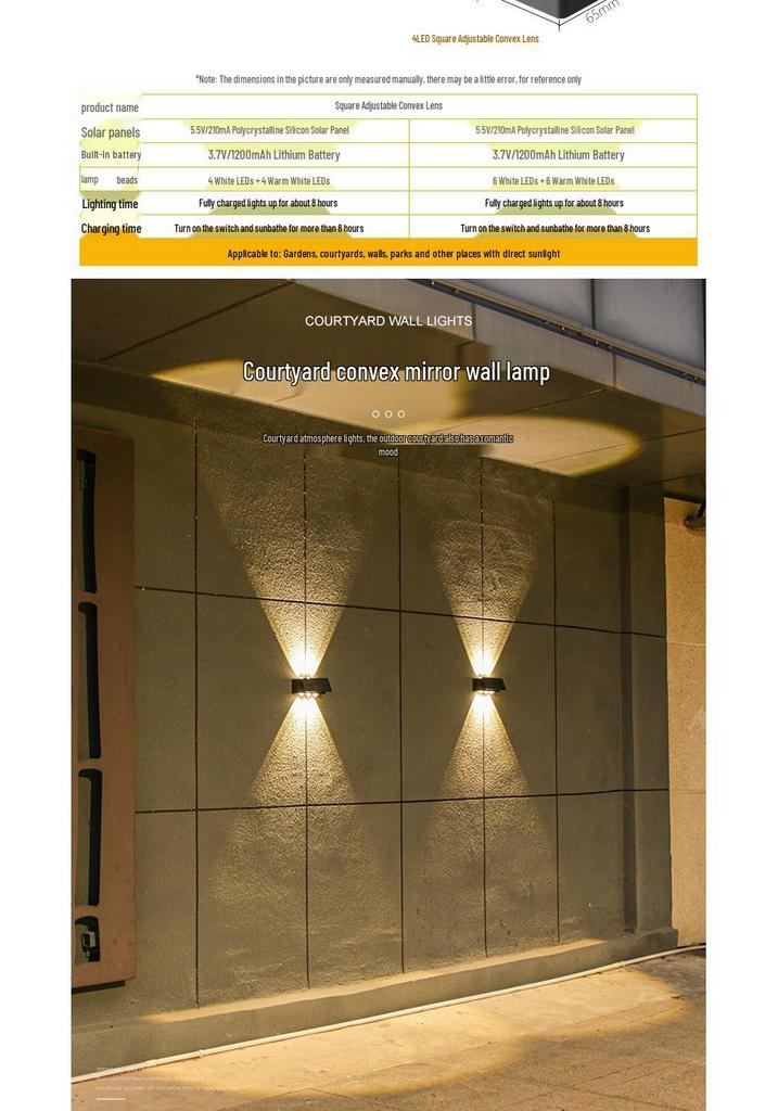 Super Bright Solar Dual-Directional Wall Washer Light - Waterproof Outdoor Villa Courtyard Decorative Spotlight