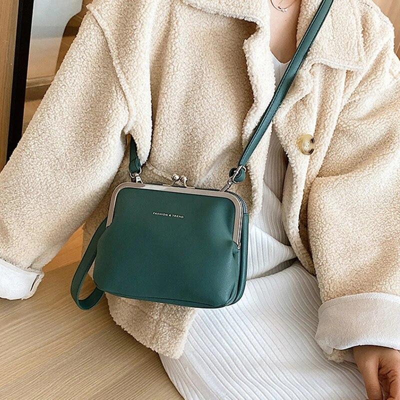 1 Stück Einfache einfarbige Umhängetasche Damen PU-Leder Crossbody-Tasche Mode Neue Clip-Umhängetasche Damenhandtasche Geldbörse