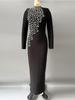 Elegant European & American Rhinestone Beaded Long-Sleeve Slim Fit Party Dress