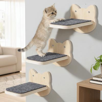 Wooden Cat Climbing Shelves Wear Resistant Scratching Pads Cat Climbing Ladder Floating Stairs Sturdy Cat Jumping Platform
