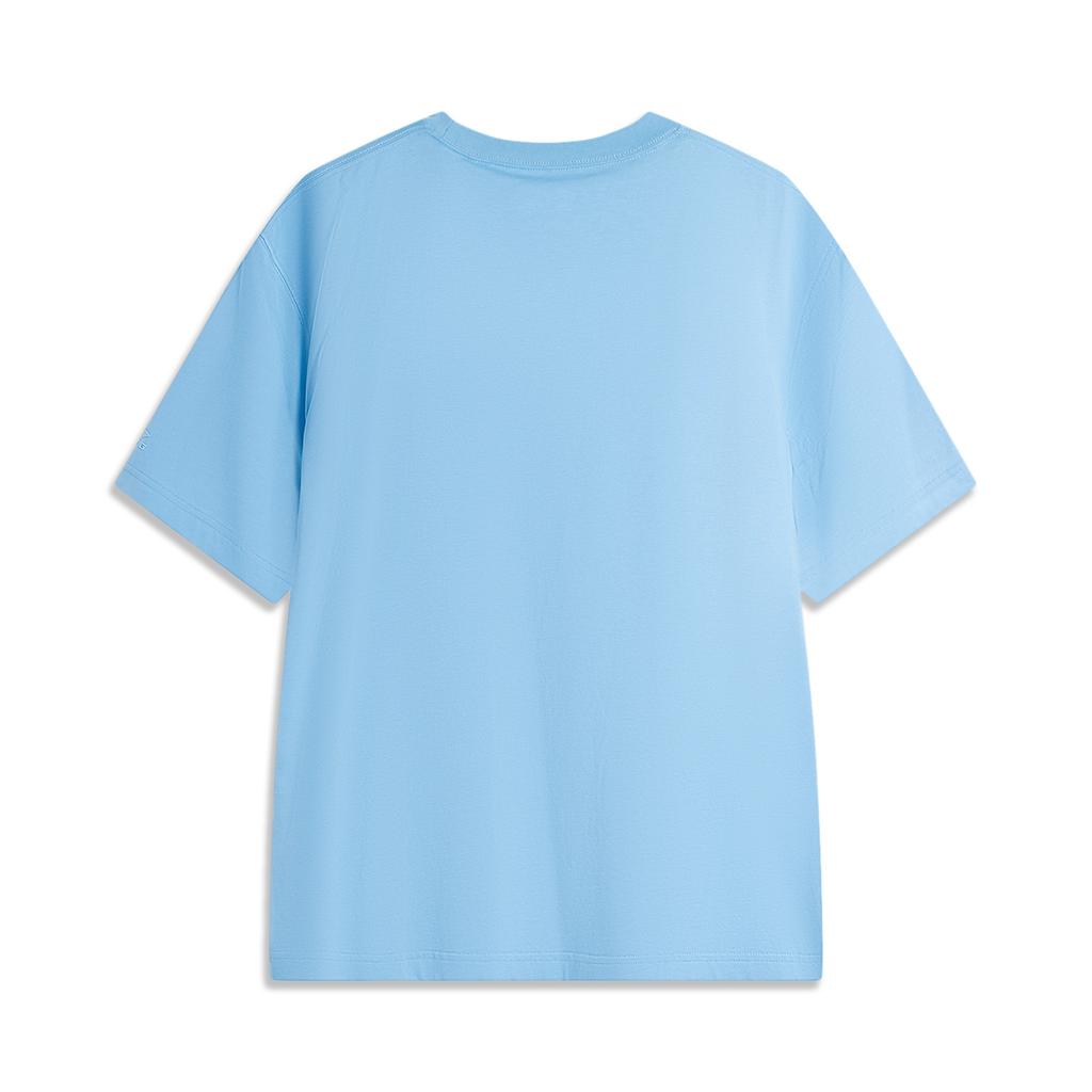 Li Ning Printed Cotton Round Neck Short Sleeve T-Shirt Men Tops Light-Sea-Blue AHSU535-4