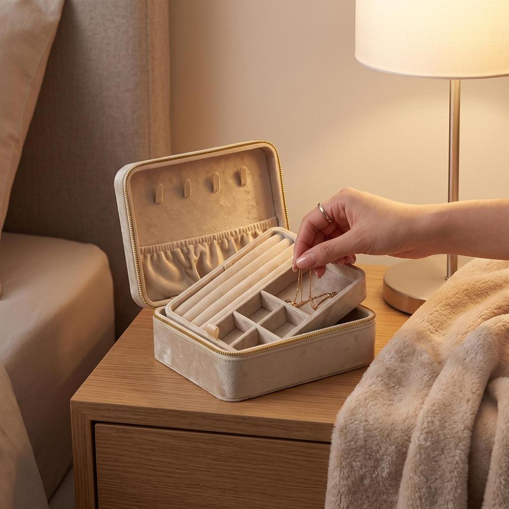 Velvet Jewelry Box with Zipper | tight zipAround Closure, TravelFriendly, Storage Box, for