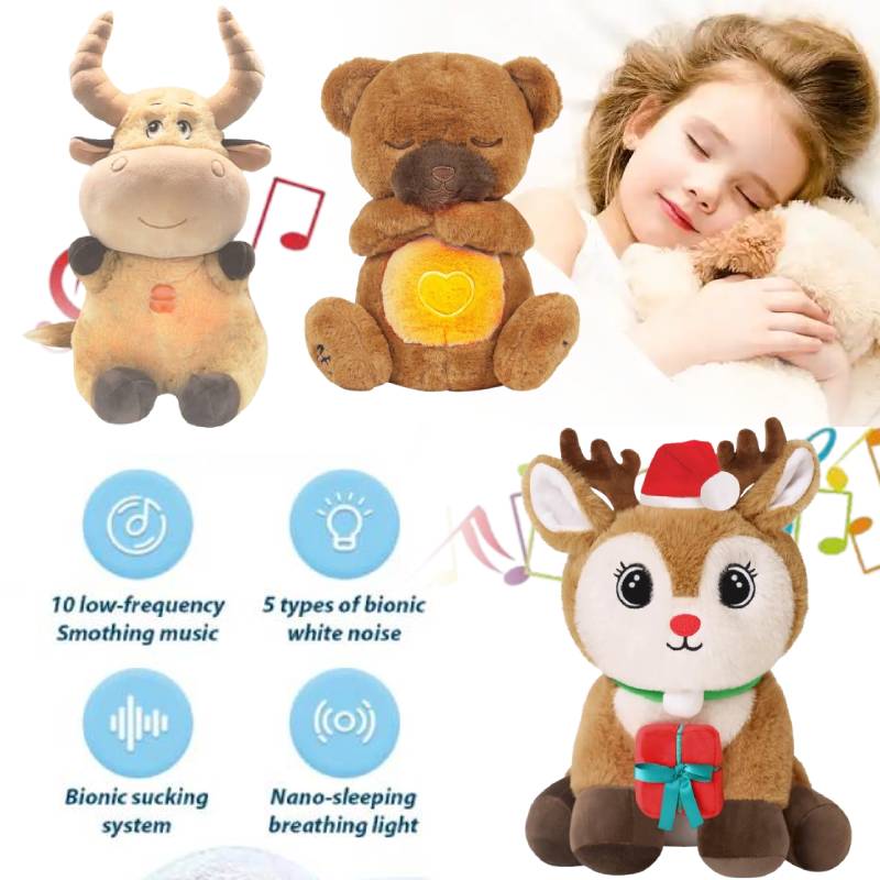 Anxiety Relief Plush Toy Cow Christmas Deer Bear Breathing Musical Soothing Doll