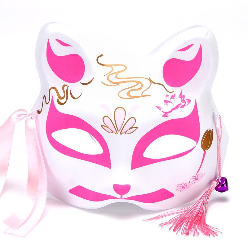 Hand-Painted Anime-Style Cat and Fox Half-Face Mask for Men and Women