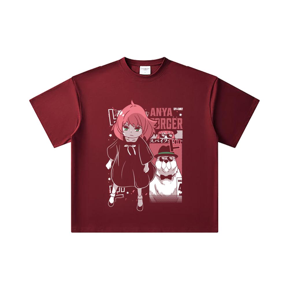 

260 GSM Double Yarn 32 Count 100% Cotton Spy x Family V3 Anya Bond Print Unisex Heavy Cotton T Shirt 2XL вина червоного кольору