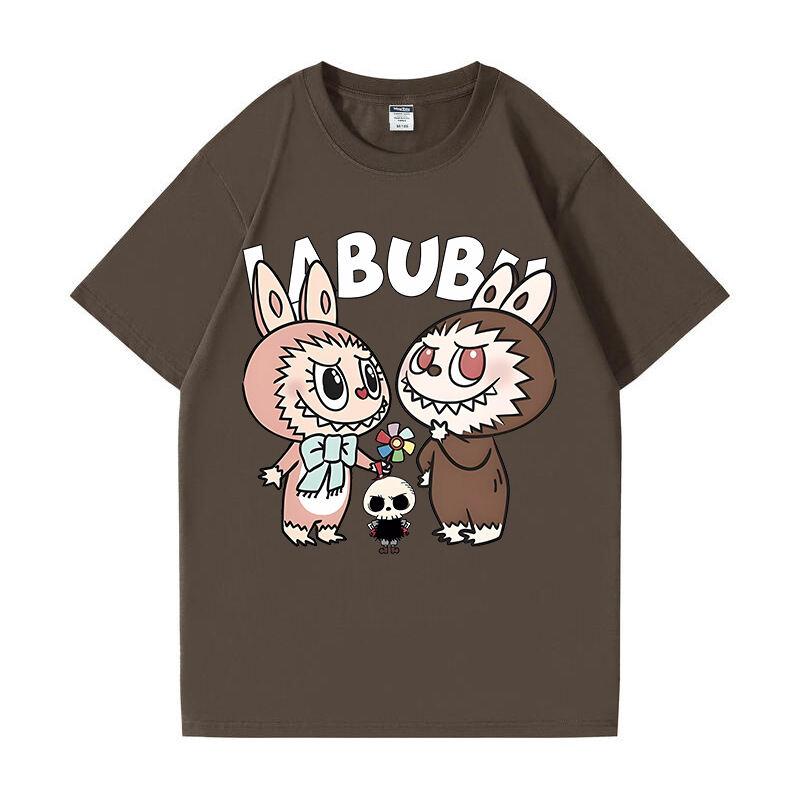 Beige T-shirt summer Labubu clothes printed short-sleeved cartoon top