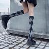 Women's Black and White Diamond Knee-High Socks - Trendy Japanese JK Style for Autumn and Winter