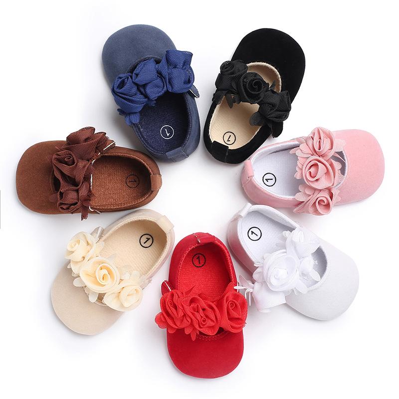 Baby Girl Shoes Soft Sole Floral Newborn Infant Mary Jane Flats Baptism Dresses Shoes Soled Sandals Shoes Princess Shoes