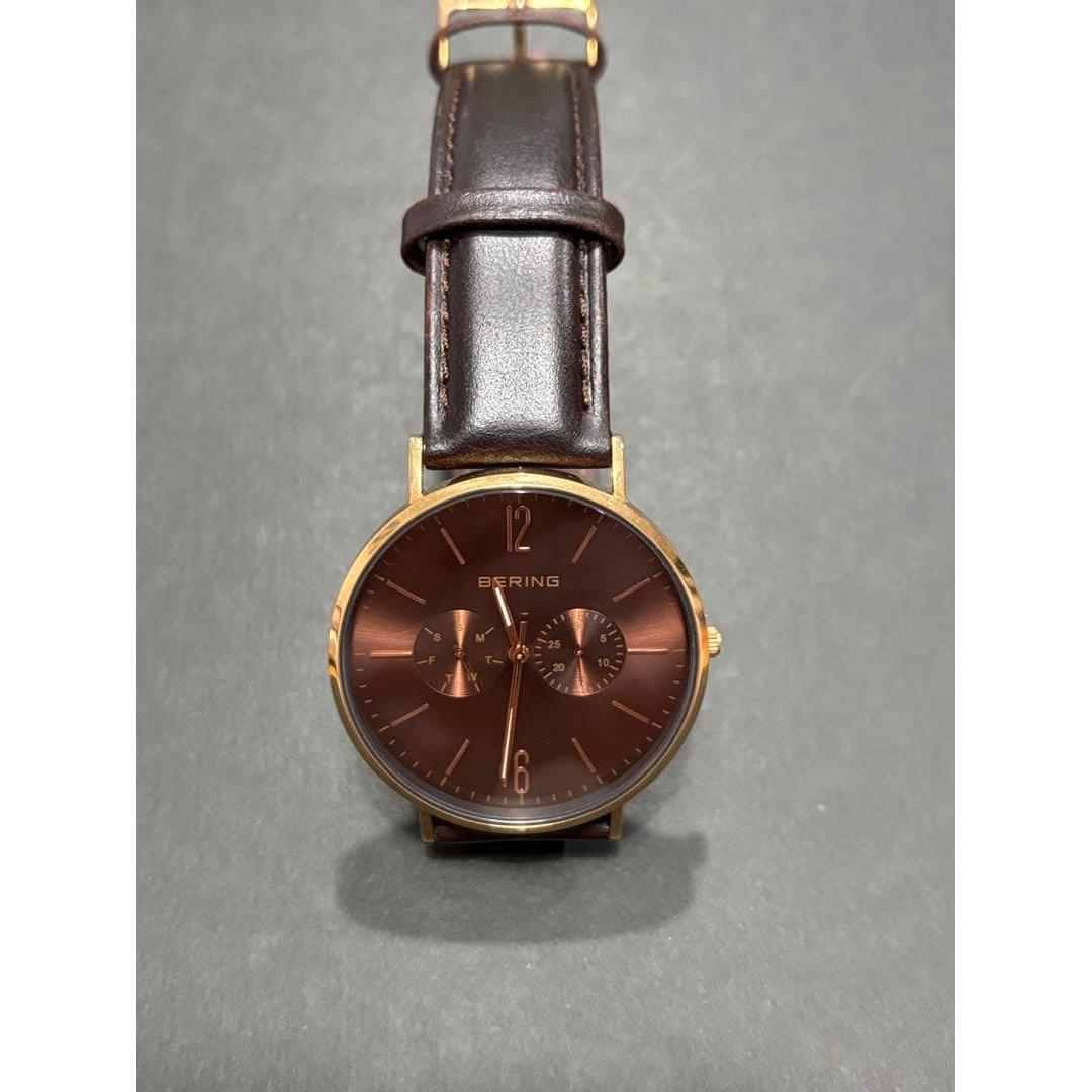 Used BERING Watch Brown Gold Leather Belt