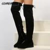 Cizme de damă peste genunchi din piele întoarsă artificială, toamnă nouă pentru femei, cu fermoar, elastice, până la genunchi, damă, cu tub, cu șireturi, botine cu vârf rotund, mărime mare 43