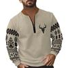 Retro High Street Half-Zip Pullover Stand Collar Oversized Casual Printed Men's Sweatshirt