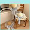 Forest Style Straw Hat With Large Brim And Pearl Butterfly Bow For Summer Beach Sun Protection