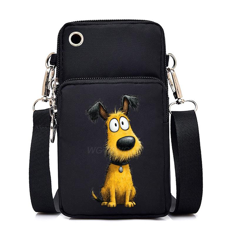 Funny Animals Personality Printing Black Oblique Span Small Bag Multifunctional Casual Portable Mobile Phone Bag