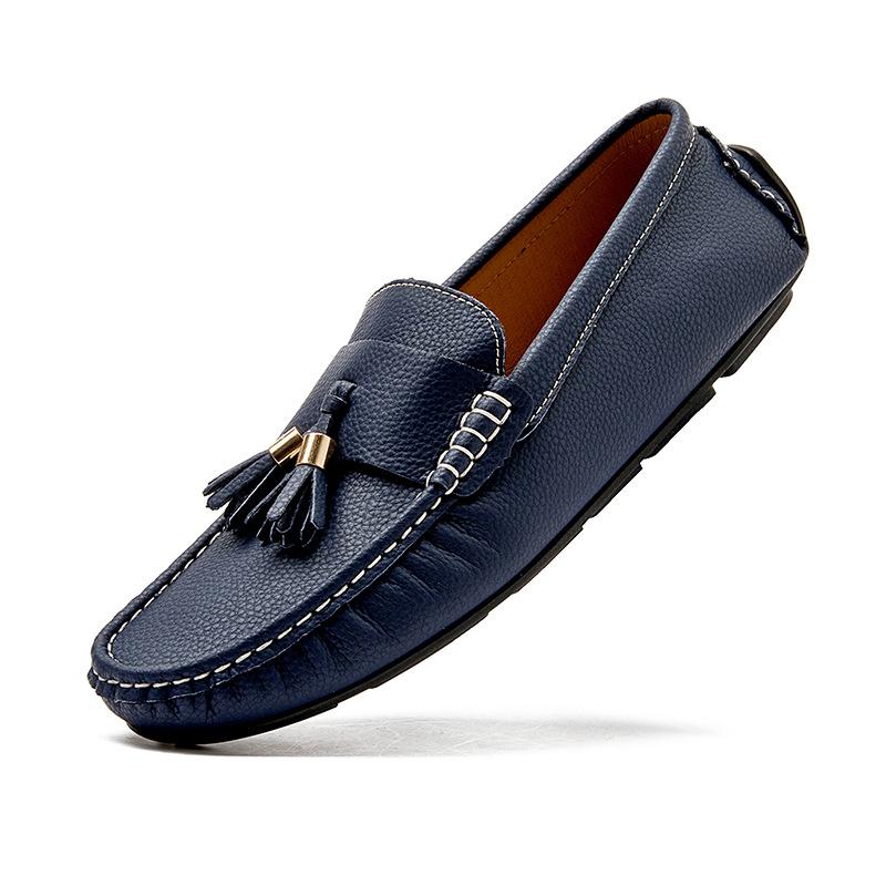 

24 Men S Shoes Doudou Shoes Flat-Soled Leather Shoes Spring And Summer Feet Cowhide Surface Casual Shoes Fringed Single Shoes 38 синий