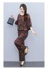 Retro Printed Wide-Leg Pants & Mid-Sleeve Round Neck Top - Elegant Two-Piece Set for Mothers