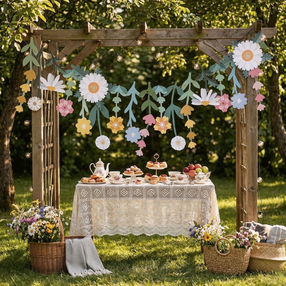 Floral Leaf Flower Leaves Garland Double Sided Happy Birthday Banner Room Decoration