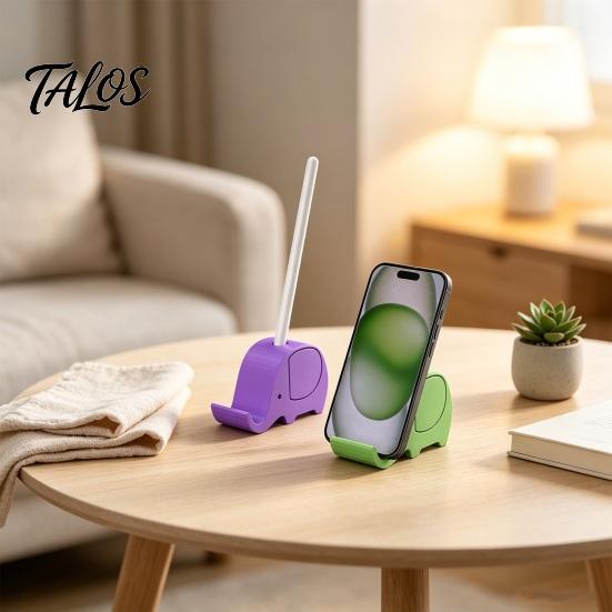 Porta telefono a forma di elefante Talos stampato in 3D con portapenne, Supporto multifunzionale, Organizer da scrivania a mani libere, Forma carina creativa per casa e ufficio
