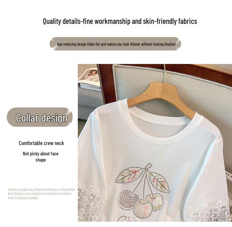 Plus Size Women's Loose Round Neck Mid-Length Short Sleeve T-shirt (Bust 150/160)