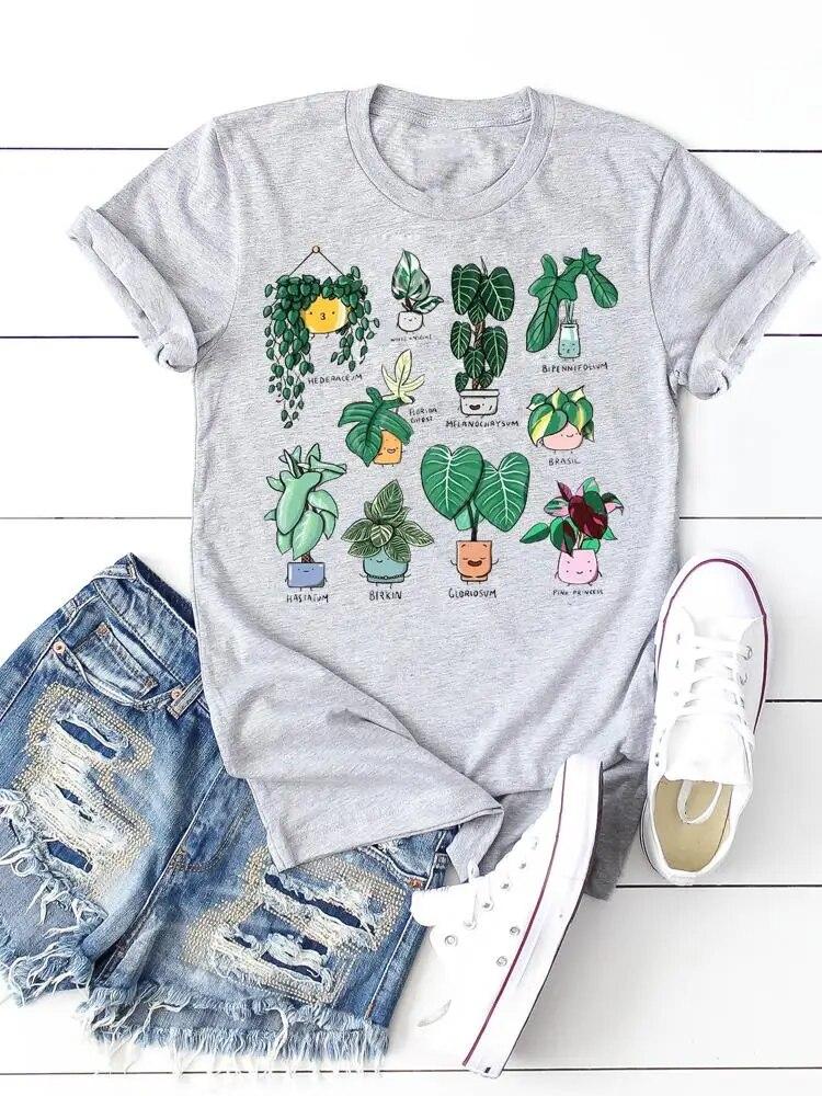 Print T-shirts Clothing Women 90s Sweet Lovely Cactus Trend T Clothes Short Sleeve Ladies Casual Fashion Female Graphic Tee