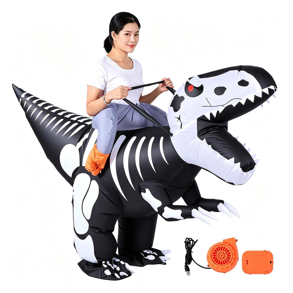 Inflatable Dinosaur Costume for Adults Ride On Blow Up Skeleton Dinosaur Outfit with Blower for Cosplay Birthday Party