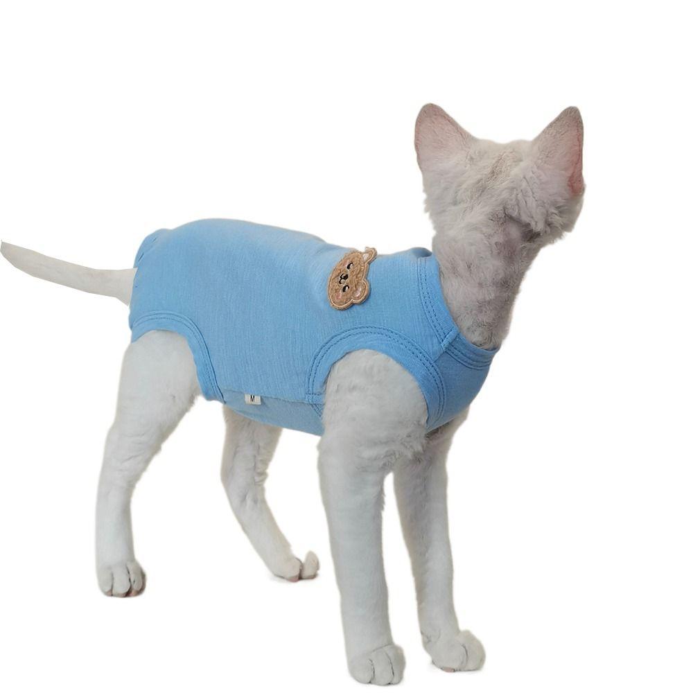 

Дышащая одежда для кошек сфинксов без рукавов, жилет с круглым воротником для питомцев, одежда для кошек, весна, лето, осень Blue-S-4 Legs