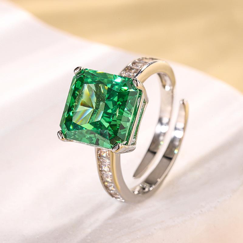 Raw Jewelry Copper Bottom Gold-Plated High Carbon Diamond Ice Flower Cut Princess Square Copper Setting Temperament Ring 10 * 10