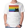 Unisex Crew Neck T-Shirt Peeking Cat Rainbow Pride Flag Graphic Short Sleeve Casual Tee
