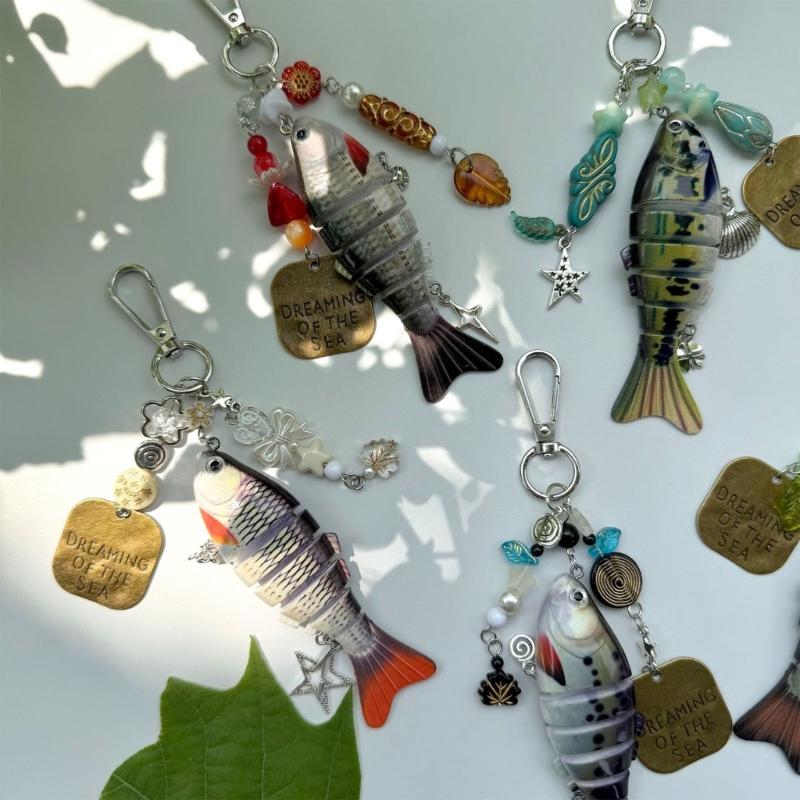 Innovative Fishing Baits Inspired Keychain with Dynamic Structure Sea Star and Beads Key Holder Everyday Accessory