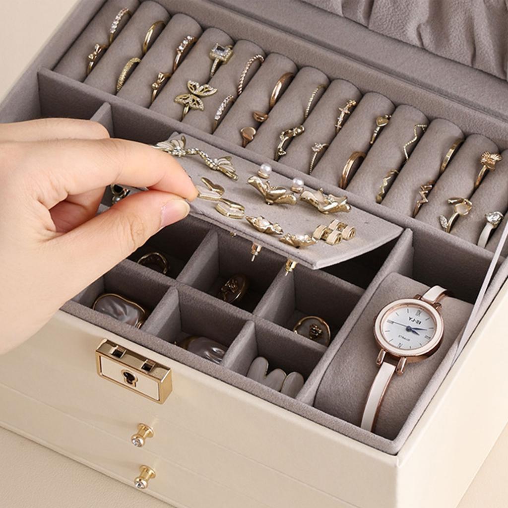Stylish Multi Layer Jewelry Chest Multilayered Jewelry Storage Box Convenient PU Leather for Accessory Organization