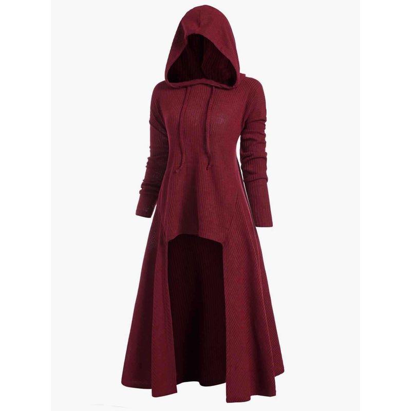 Casual Women  S Long Sleeve Coat Dress Wine Red S