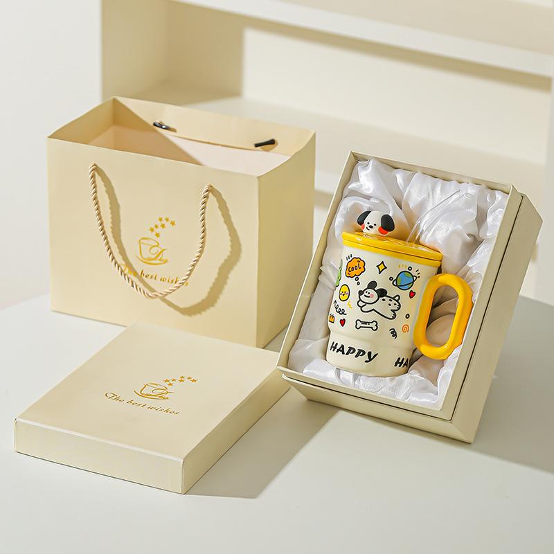Cute Mug Boy and Girl Birthday Gift High Value Water Cup Creative Straw Cup Couple Cup Student Desktop Water Cup