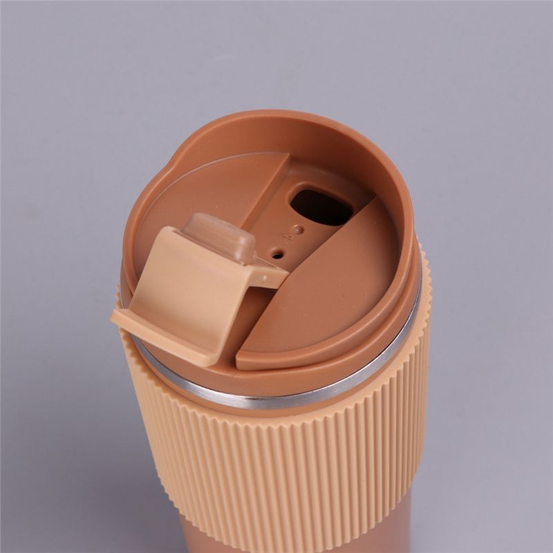Coffee Cup Double Wall Heat Resistant Silicone Grip Travel Mug, Eco-Friendly Portable Cups With Leakproof Lid-B61B
