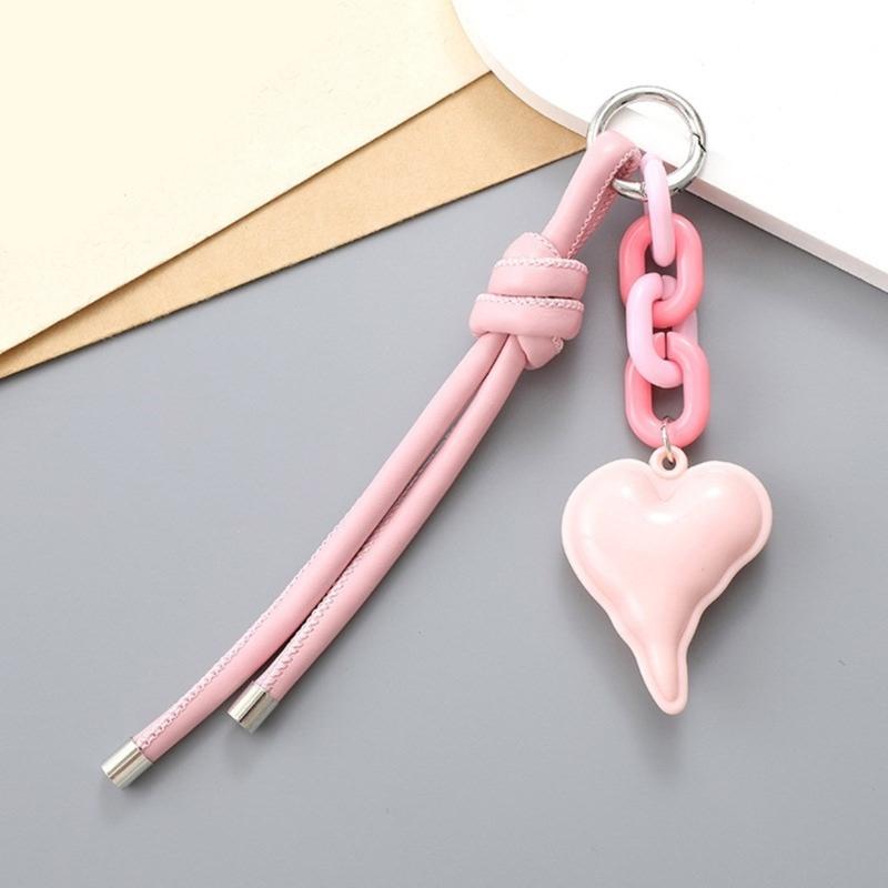 Cute Bag Charm Pendant Keyring Love Heart Braided Rope Keychain Bag Charm for Backpack Purse Handbag Decorations
