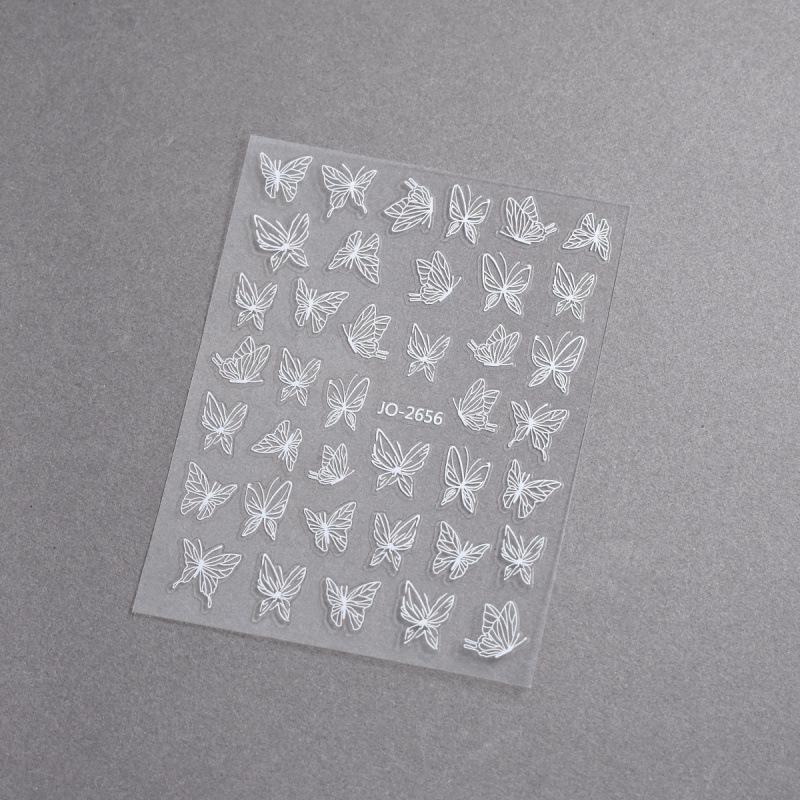 Retro Minimalist 3D Hand-Painted Butterfly Nail Stickers - Gold, Black & White