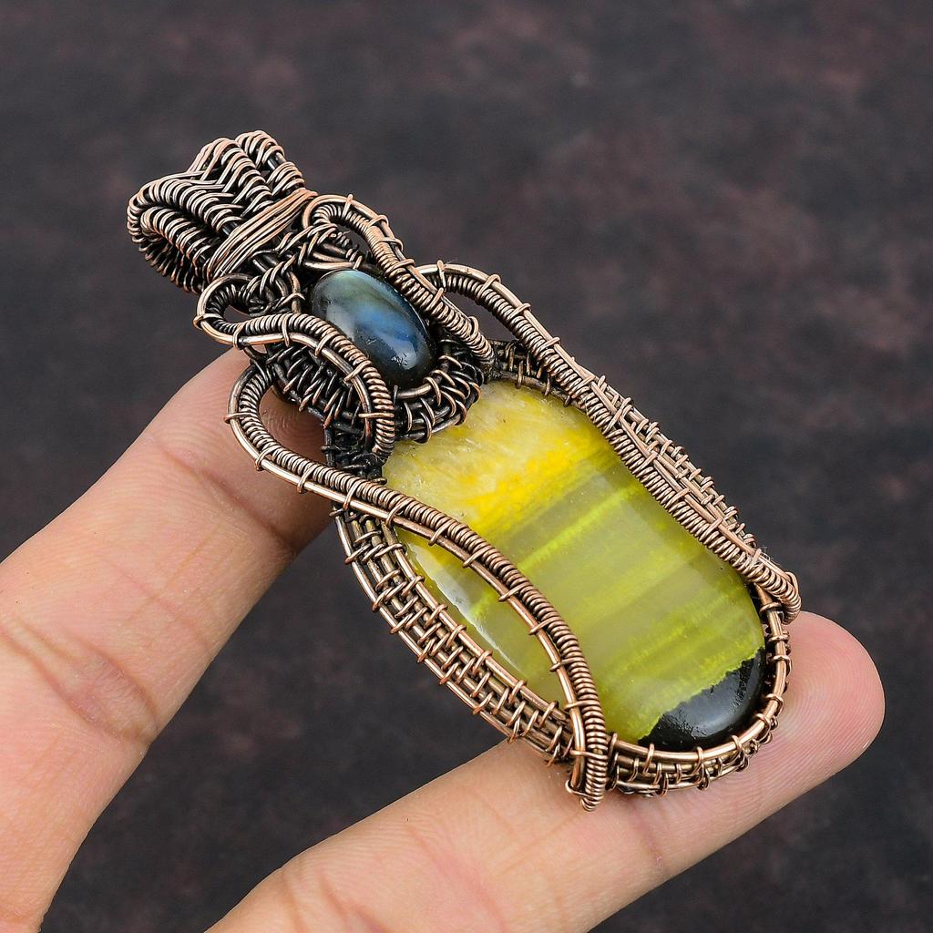 Bumble Bee Jasper Pandantiv Sârmă de cupru Pandantiv înfășurat Bijuterii cu pietre prețioase Pandantiv labradorit Pandantiv lucrat manual Sârmă de cupru Bijuterii Cadou pentru mama