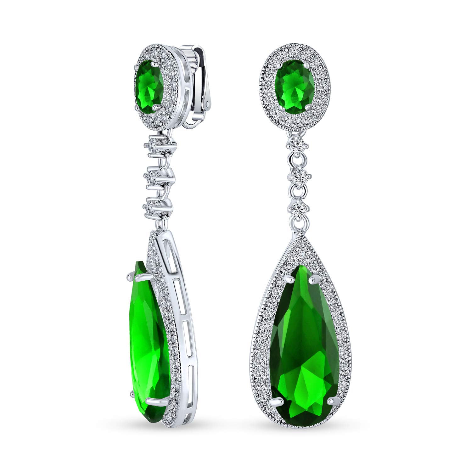 

Серьги-подвески из латуни с изумрудным серебром и кубическим цирконием Green Tear Prom Pageant Statement Screw Clip