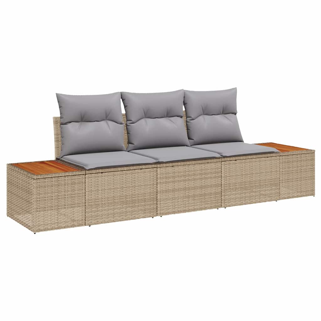 Garden Sofa Set with Cushions 3 Pcs Beige Poly Rattan