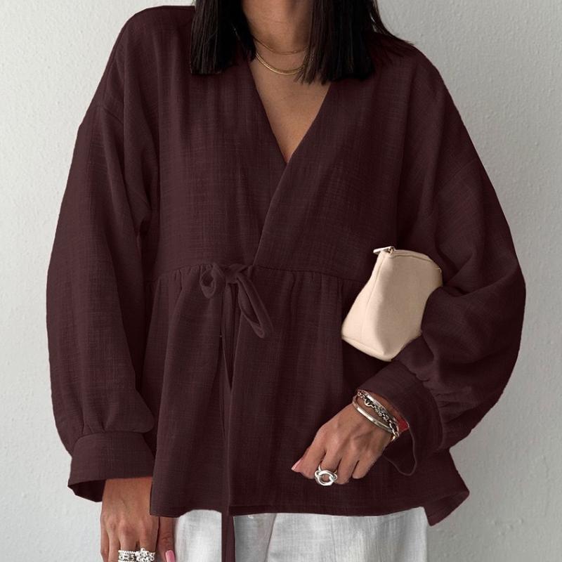 Spring and Autumn Fashion Solid-color V-neck New Comfortable and Soft Shirt for Women