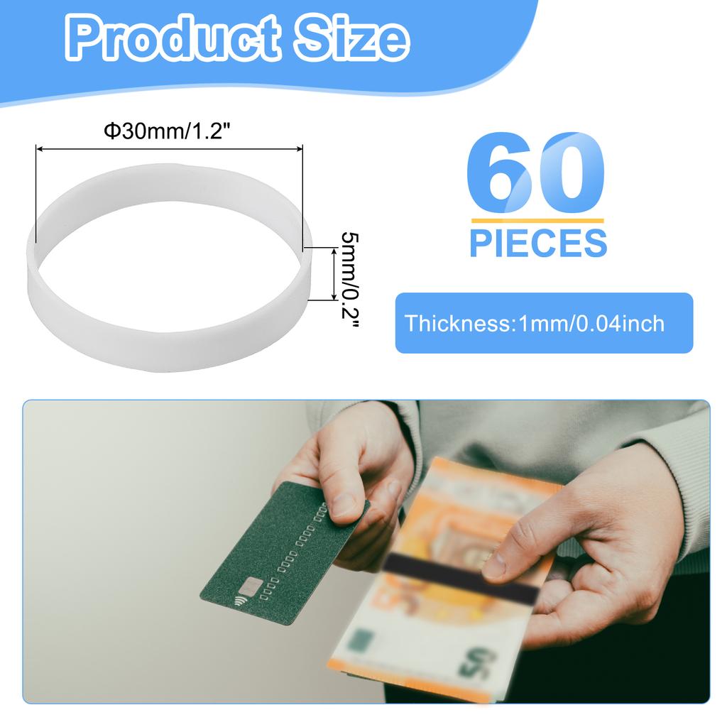 60Pcs 15-35mm Silicone Rubber Bands Rubber Bands Rings Cable Ties Strong Elastic Bands Non-Slip for Cord Wrapping Bag Wraps