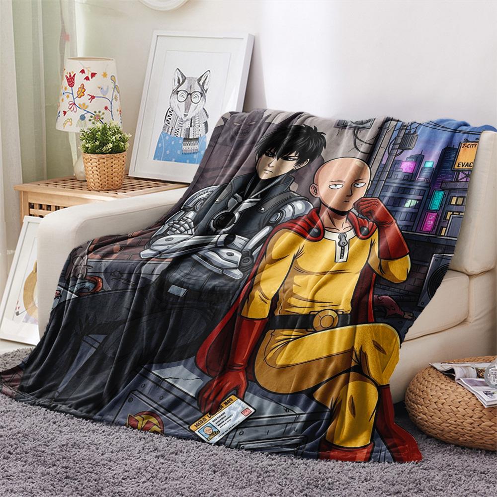 1PC Onepunch Man Patterned Flannel Blanket Suitable For All Seasons For Home Decor Warmth And Comfort Gifts Holiday Present