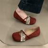 Flat-bottomed Retro Mary Jane Shoes Women's Shoes Spring and Autumn Suede Light Mouth One-word Belt with Skirt Single Shoes