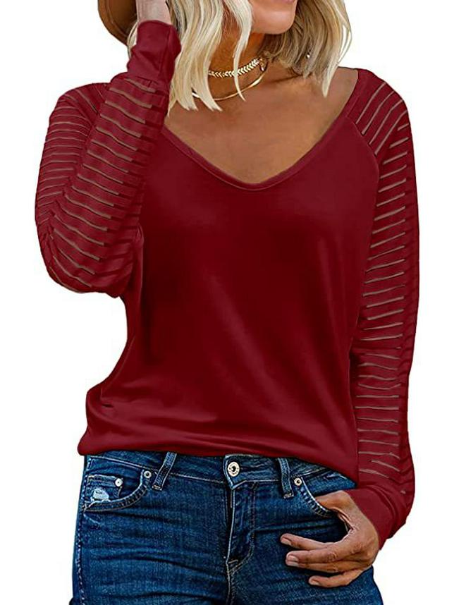New Women's Patchwork Long Sleeve Striped Casual Loose Top
