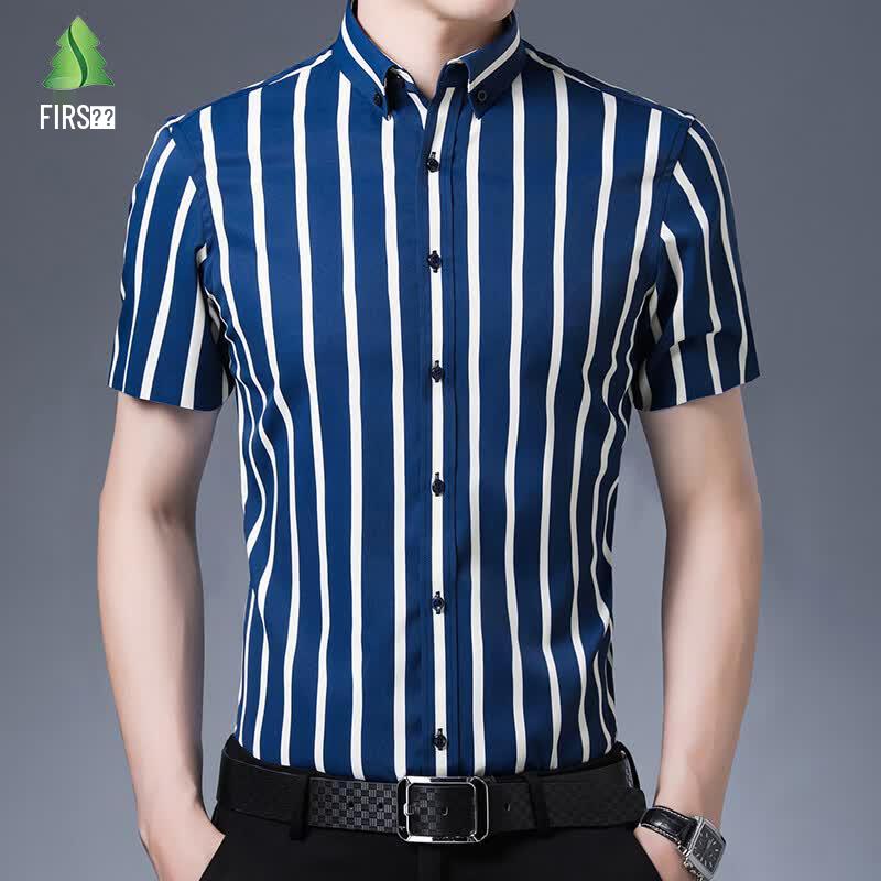 Men s Business Casual Stretch Striped Short-Sleeve Shirt 38