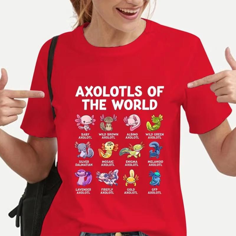 Funny Axolotls of the World Graphic Print Tshirt Women Fashion Crew Neck Tee Shirt Summer Casual Loose Comfort Tshirt