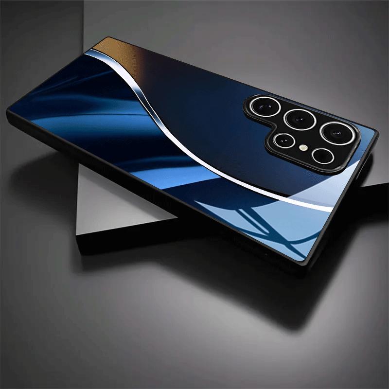 Schwarz-Silber-Fokus Kaltgehärtetes Glas Handyhülle geeignet für Samsung Galaxy S26 S25 S24 S22 S21 S20 FE/Ultra/Plus Sturzfest